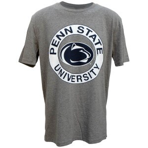 heather oxford short sleeve t-shirt with Penn State University encircling the Athletic Logo